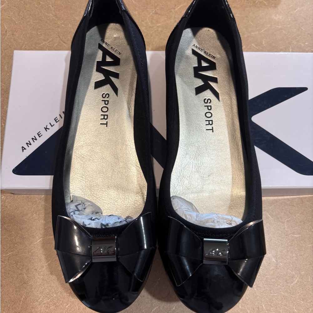 Anne Klein Black Patent Bow Loafers